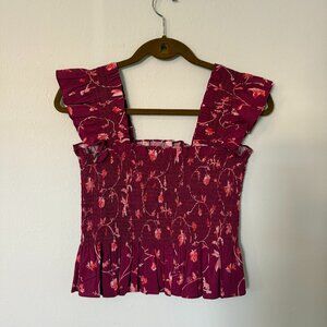 Hill House Home The Paz Top Burgundy Botanical Sz M